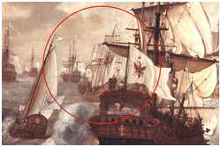 Kurbrandenburgische Flotte, Auszug aus dem Gemälde von 1684 von Lieve Verschuier (Quelle: Stiftung Preußische Schlösser und Gärten Berlin-Brandenburg (CC BY-NC-SA))
